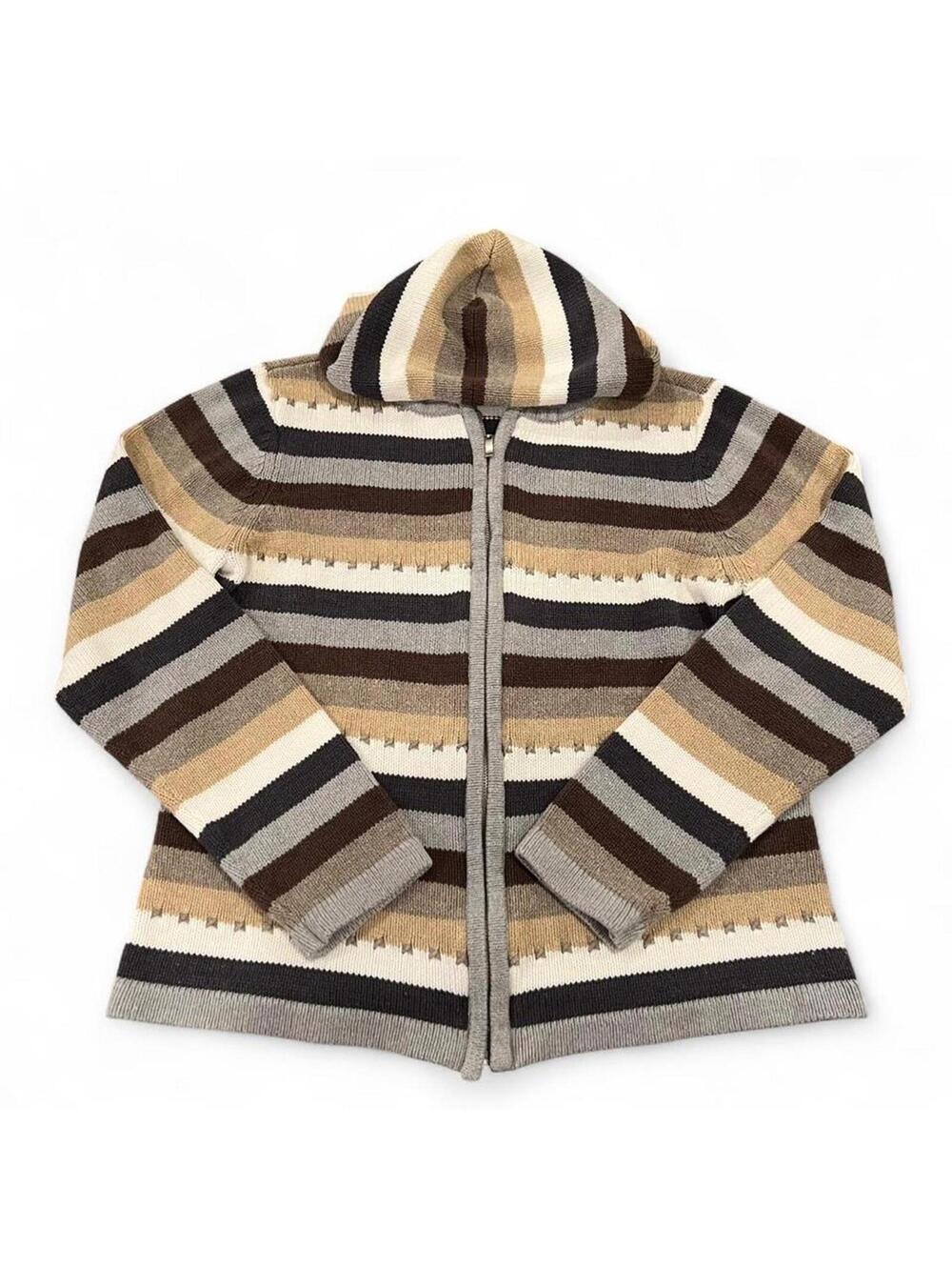Vintage Y2K Neutral Striped Zip Hoodie Brown Tan